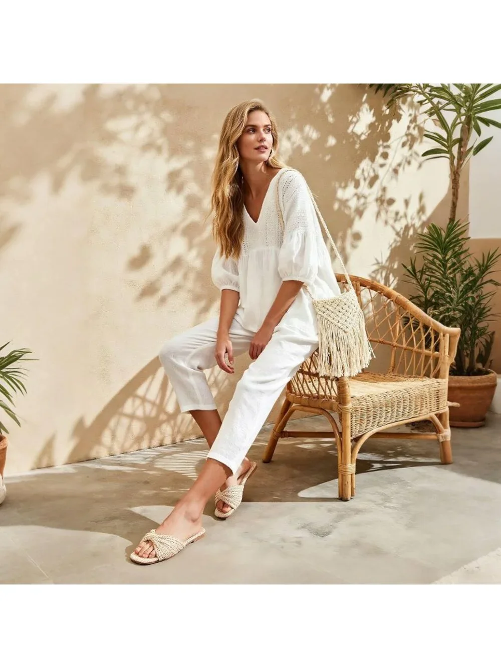 Women's Beige Summer Raffia Open Toe Woven Braided Twist Comfort Flat Sandals